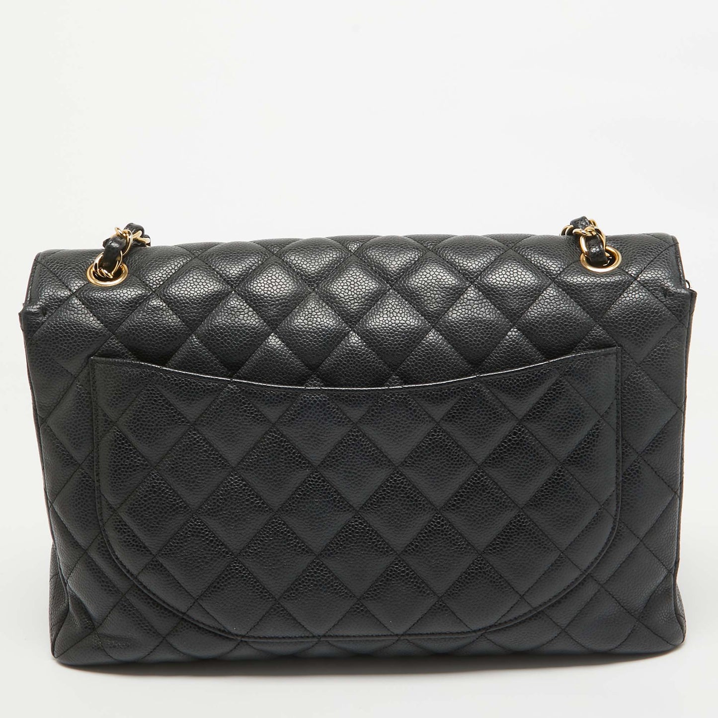 CHANEL Black Quilted Caviar Leather Maxi Classic Single Flap Bag