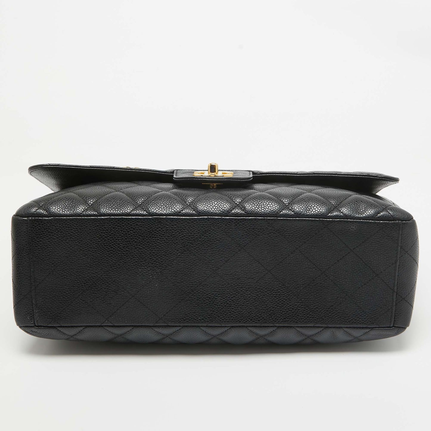 CHANEL Black Quilted Caviar Leather Maxi Classic Single Flap Bag