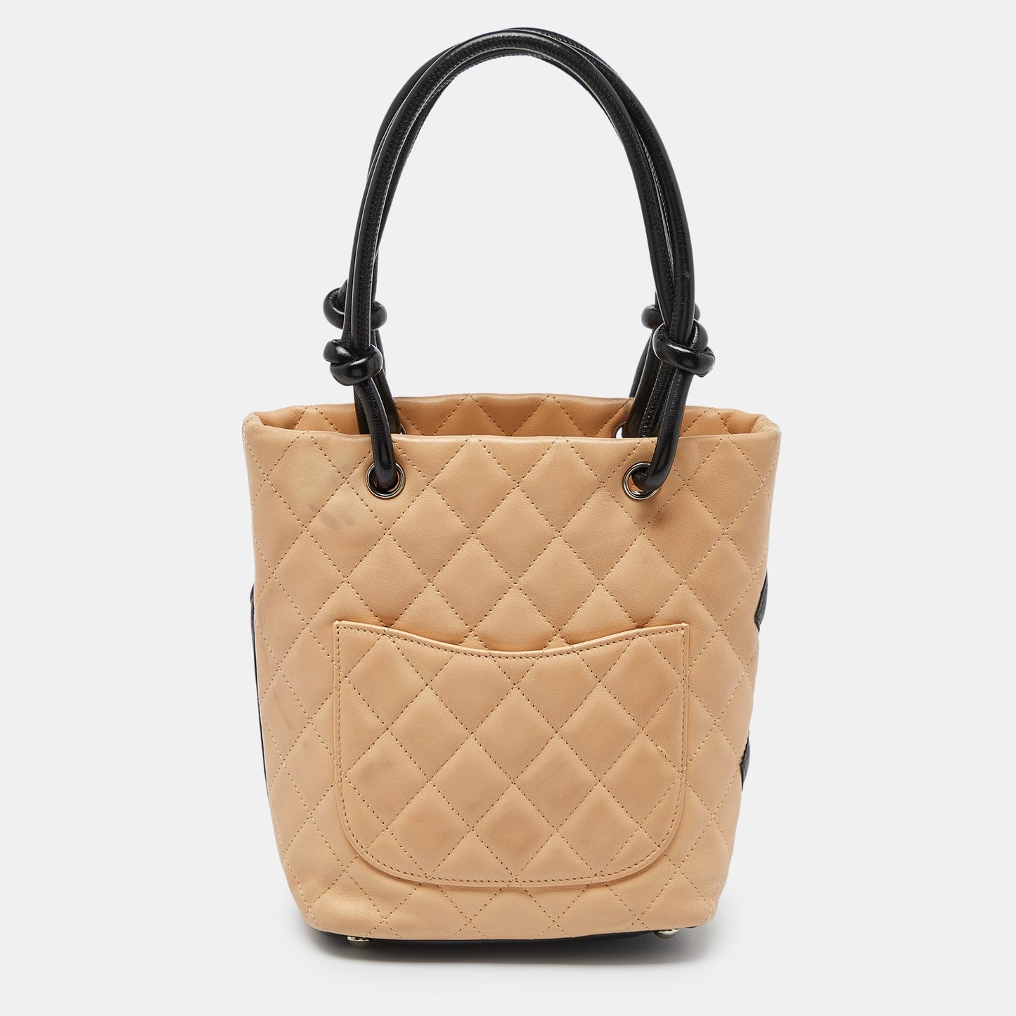 CHANEL Beige/Black Quilted Leather Cambon Ligne Tote