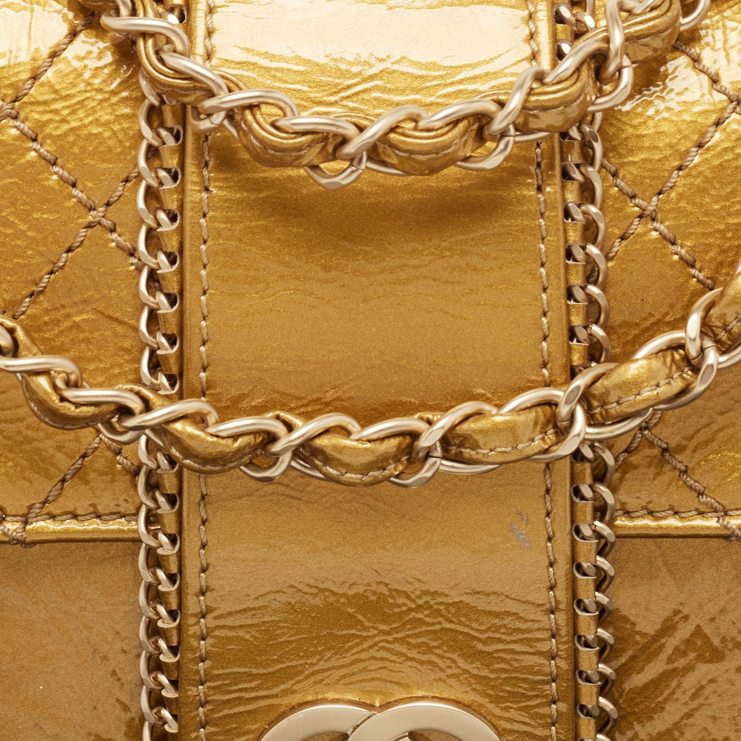 CHANEL Gold Quilted Patent Leather Medium Madison Flap Bag