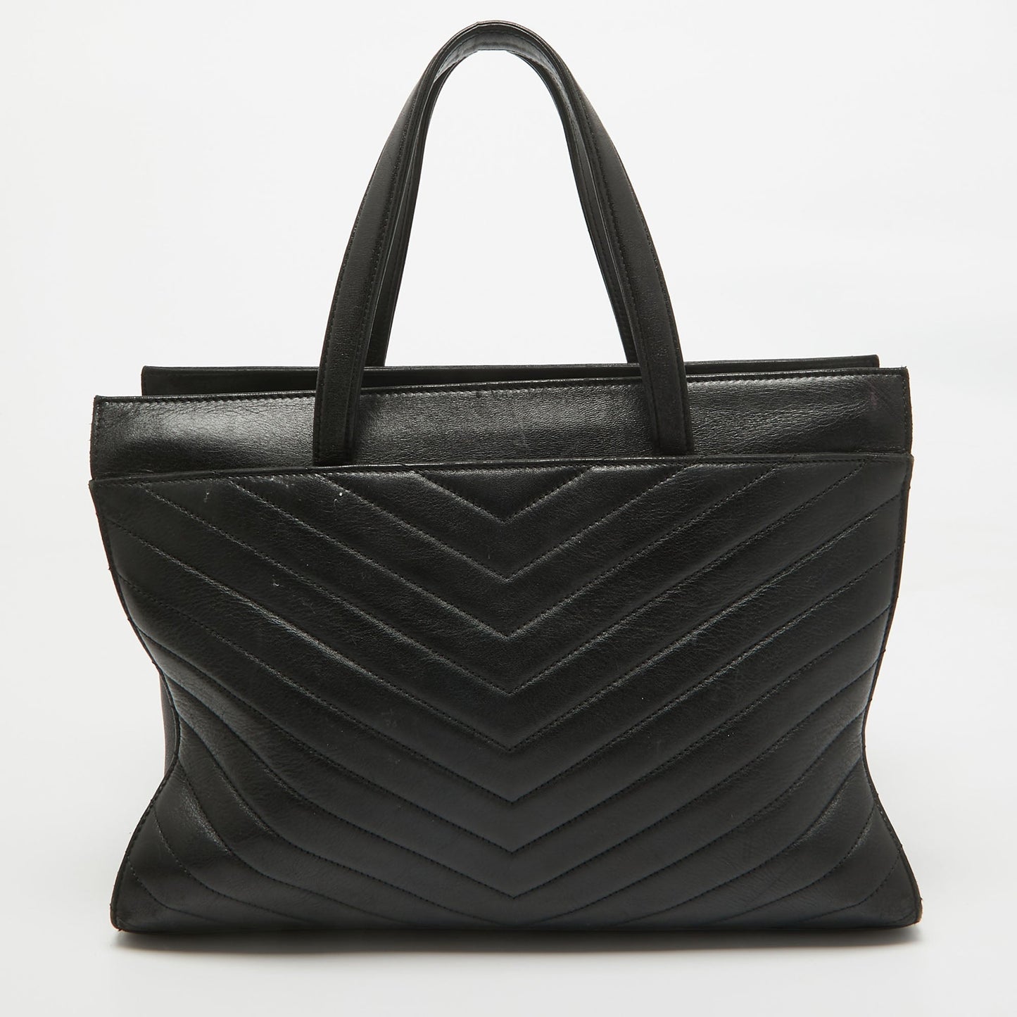 CHANEL Black/Gold Reversed Chevron Leather Shopper Tote