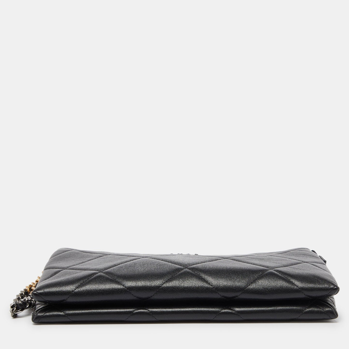 CHANEL Black Quilted Leather 19 Chain Wristlet Pouch