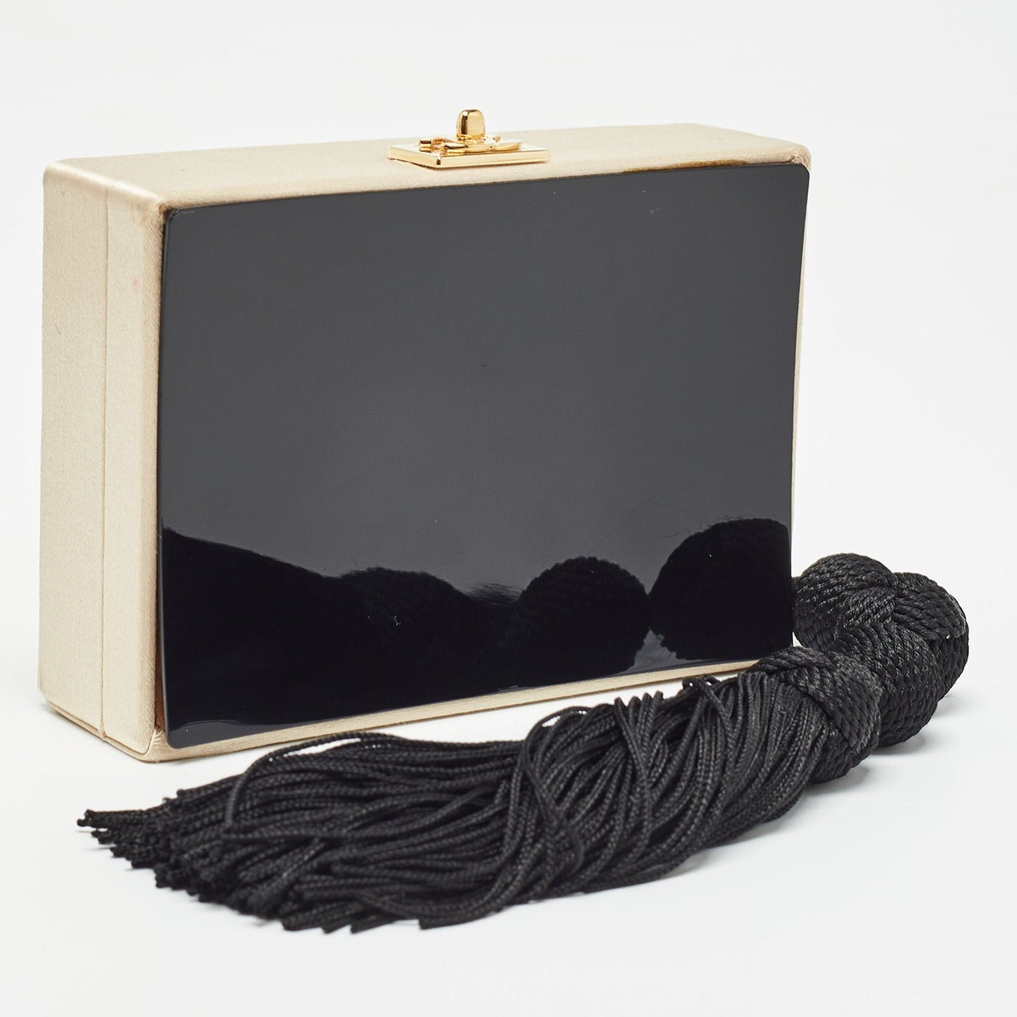 CHANEL Beige/Black Satin Vintage Box Bag