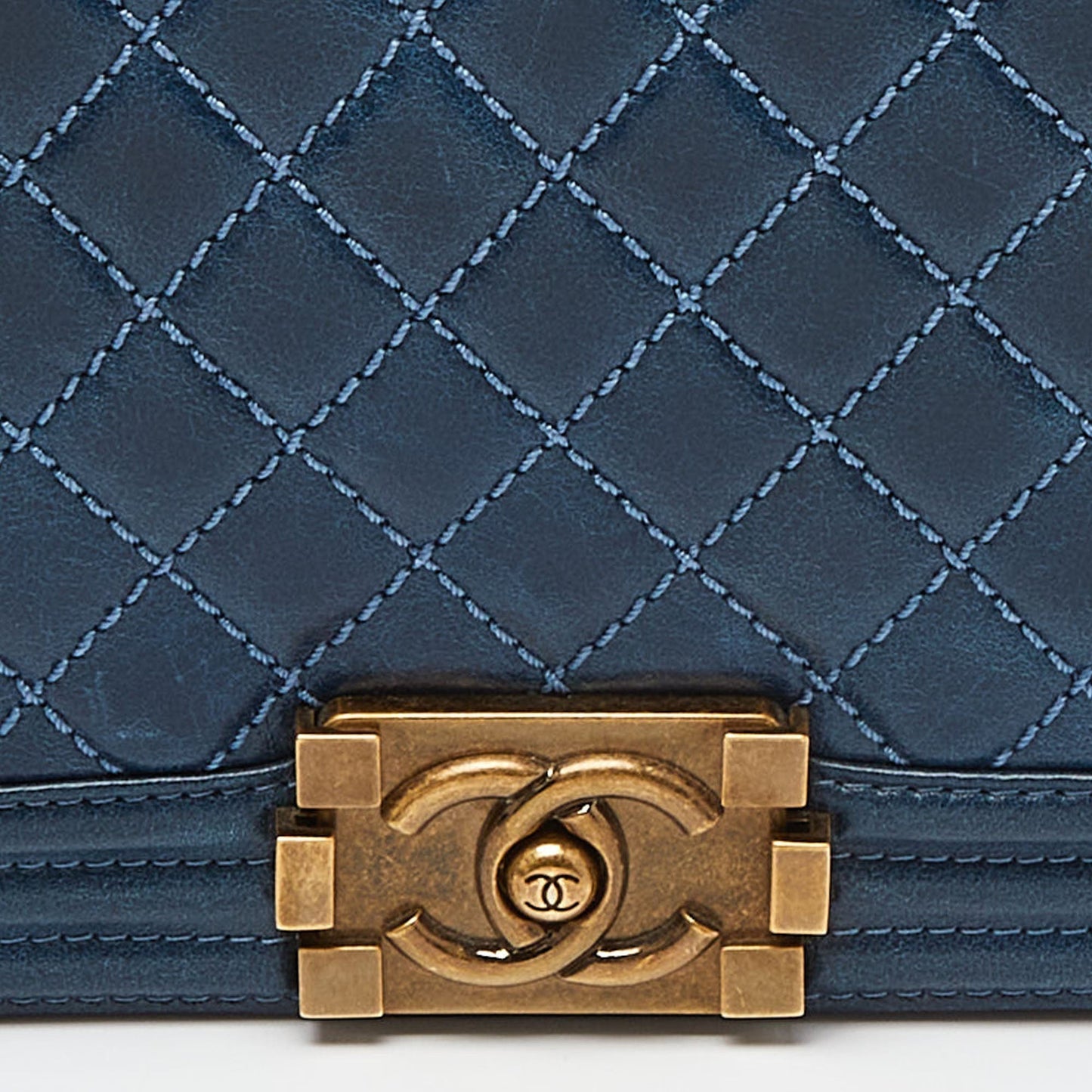 CHANEL Blue Quilted Leather Large Boy Flap Bag