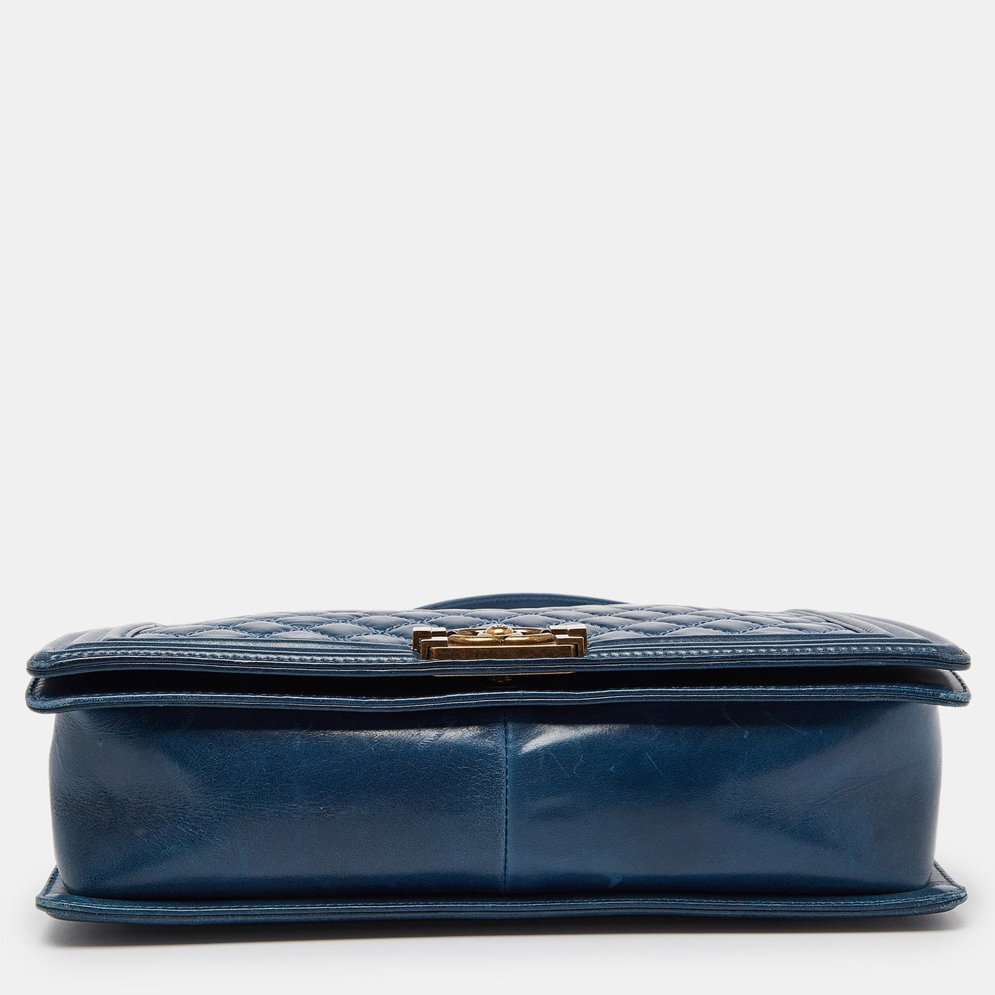 CHANEL Blue Quilted Leather Large Boy Flap Bag