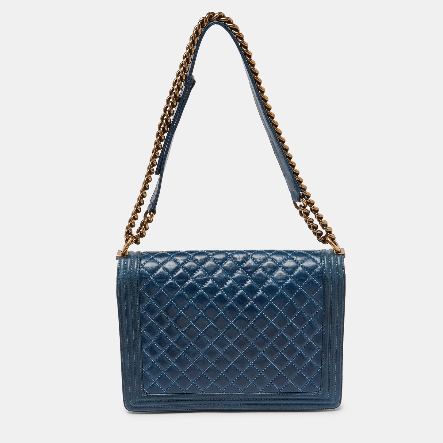 CHANEL Blue Quilted Leather Large Boy Flap Bag