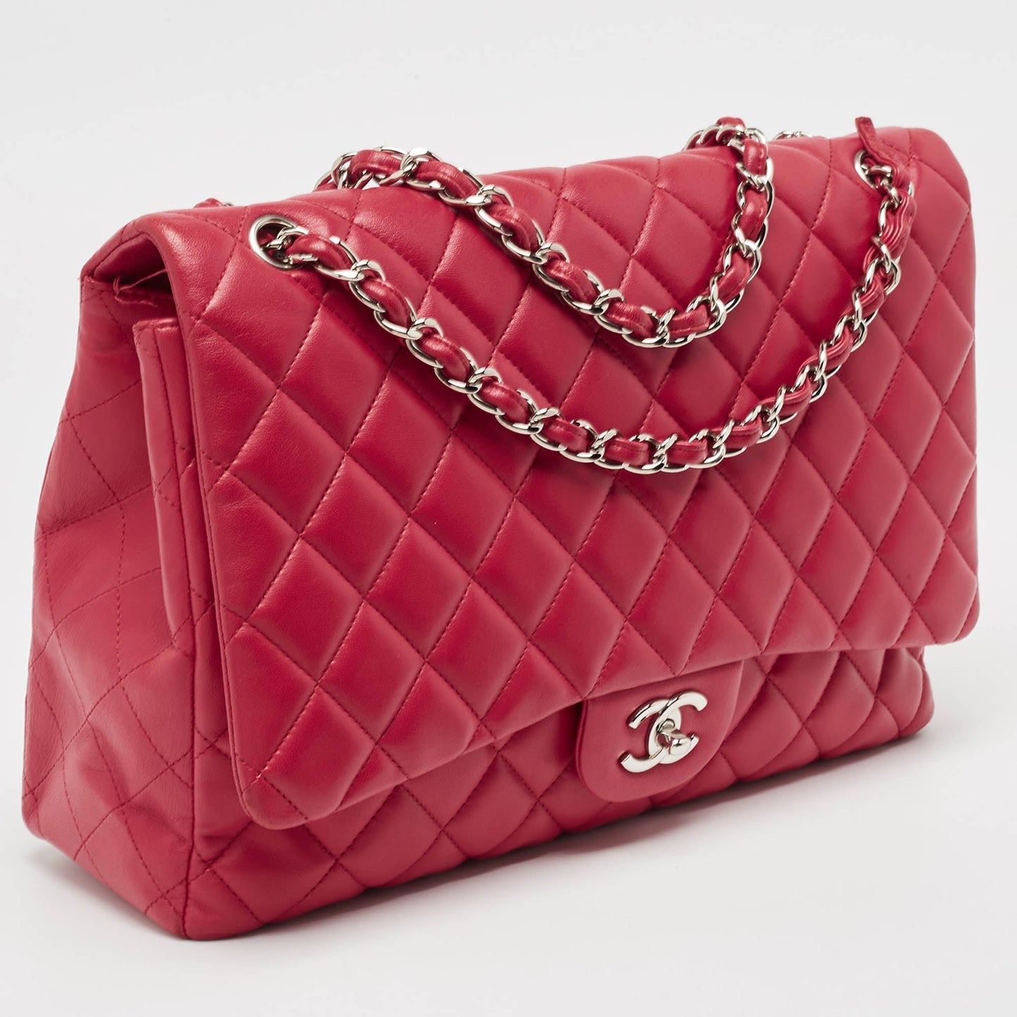 CHANEL Red Quilted Leather Maxi Classic Single Flap Bag