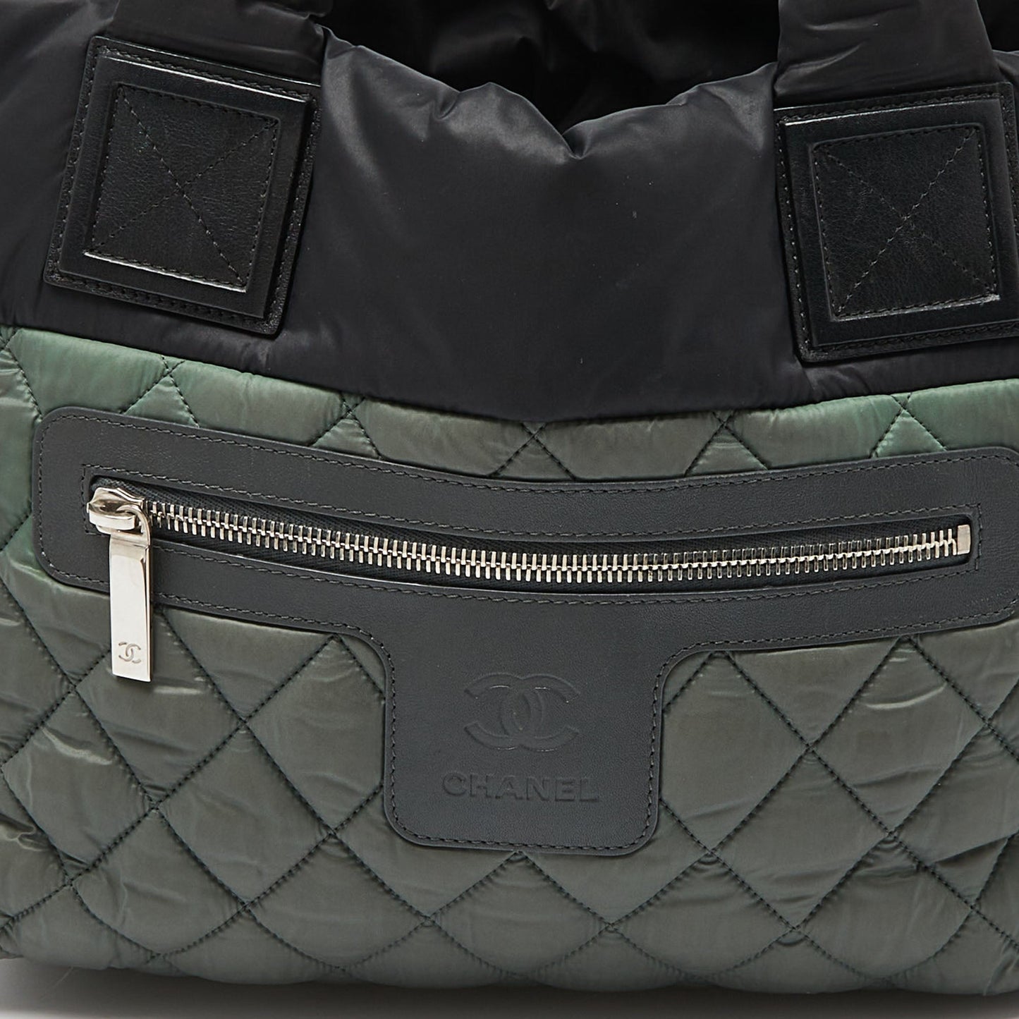 CHANEL Green/Grey Quilted Nylon Coco Cocoon Tote