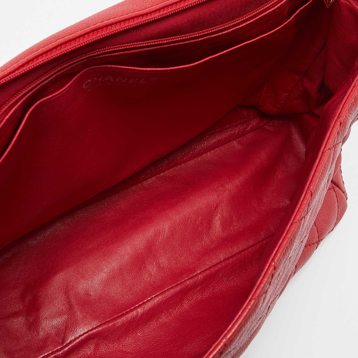 CHANEL Red Quilted Leather Maxi Classic Single Flap Bag