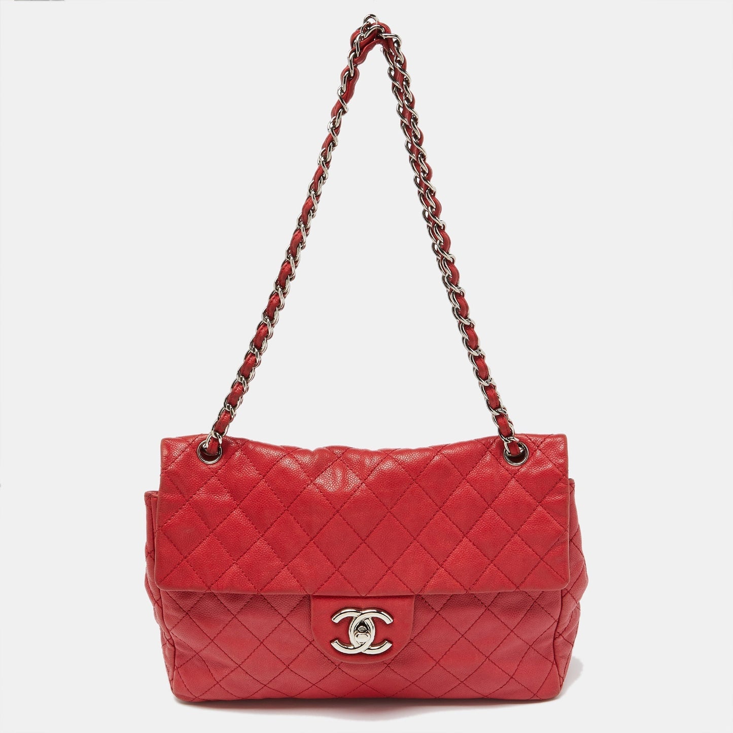 CHANEL Red Quilted Leather Maxi Classic Single Flap Bag