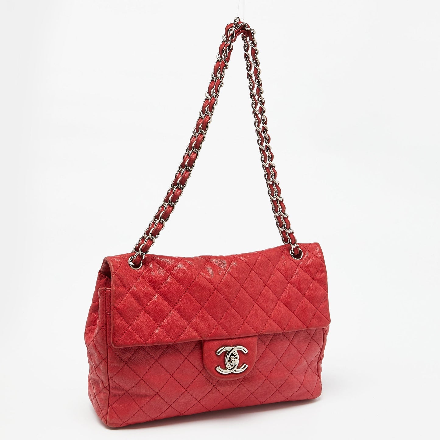 CHANEL Red Quilted Leather Maxi Classic Single Flap Bag