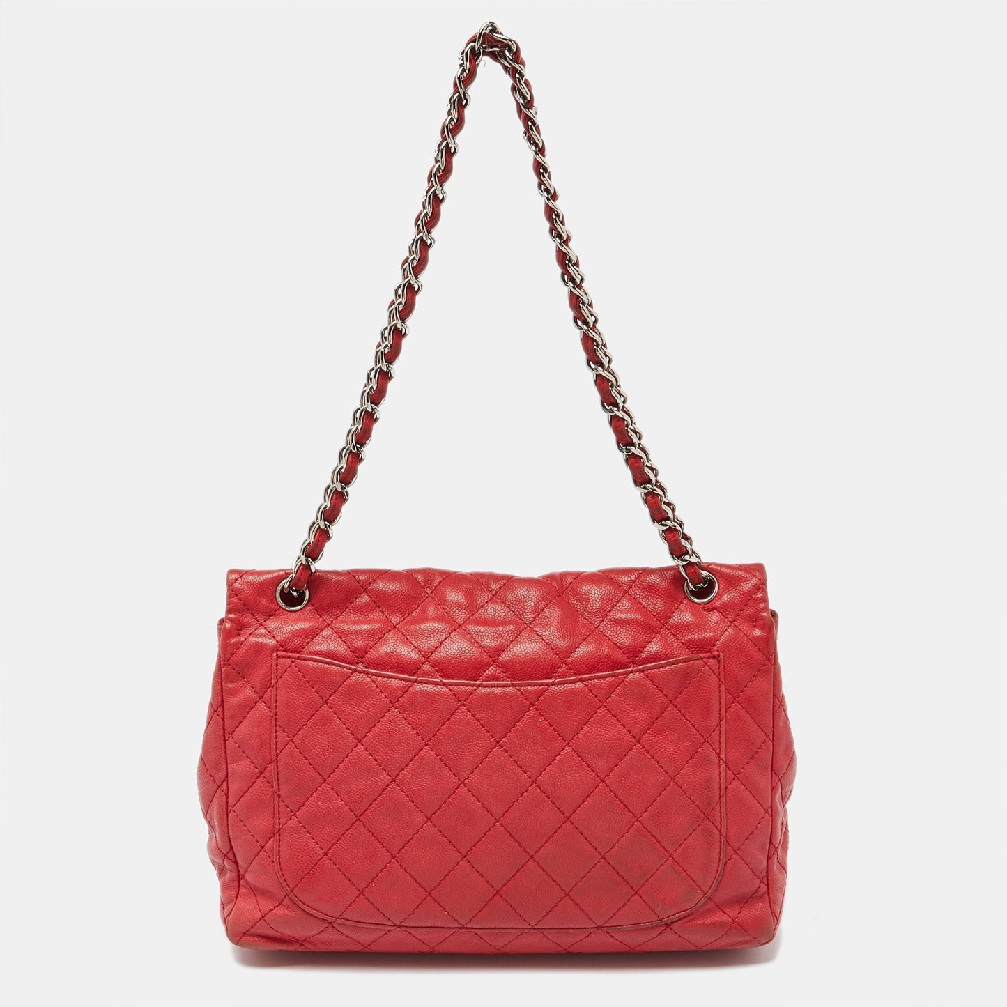 CHANEL Red Quilted Leather Maxi Classic Single Flap Bag