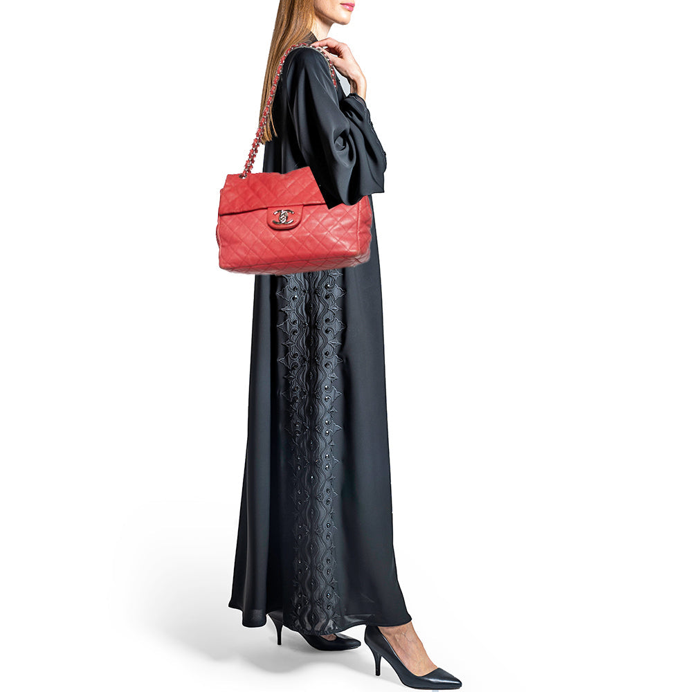 CHANEL Red Quilted Leather Maxi Classic Single Flap Bag
