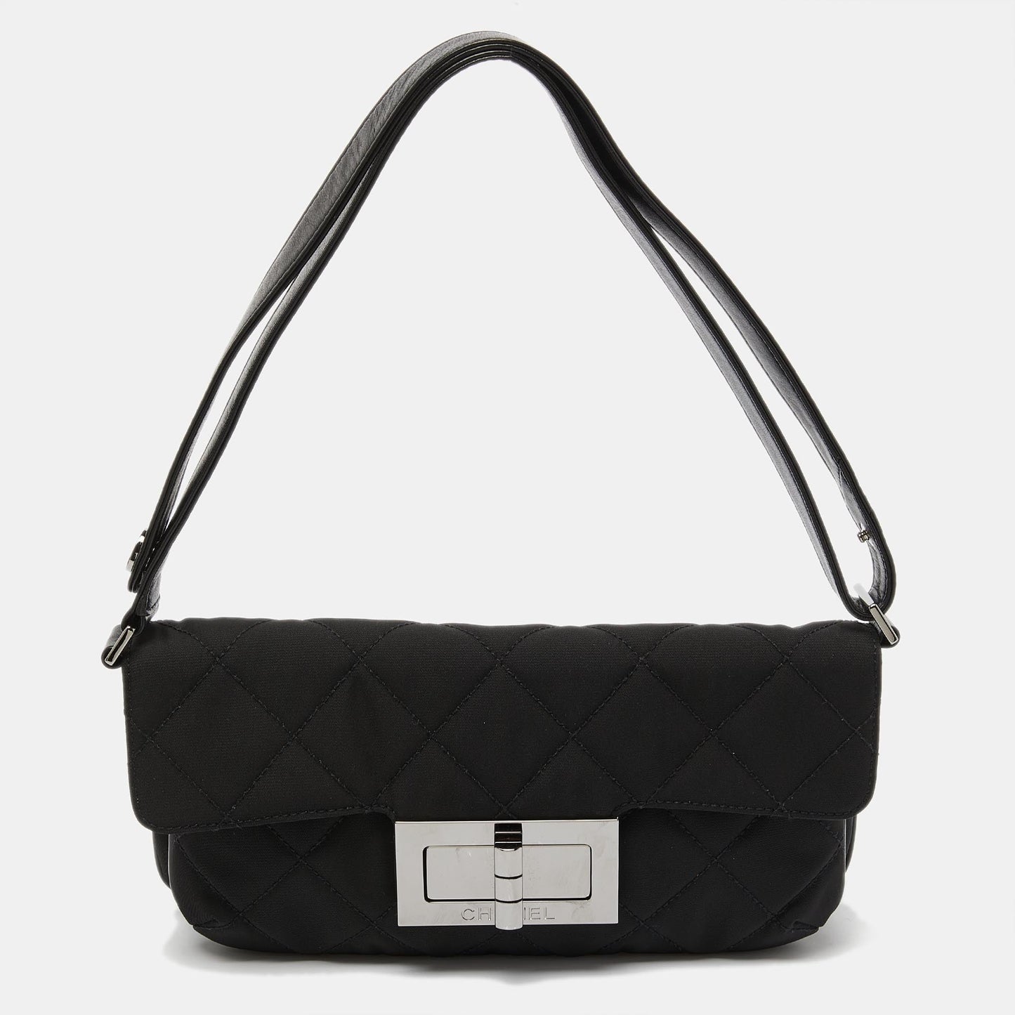 CHANEL Black Nylon and Leather Giant Reissue Flap Shoulder Bag