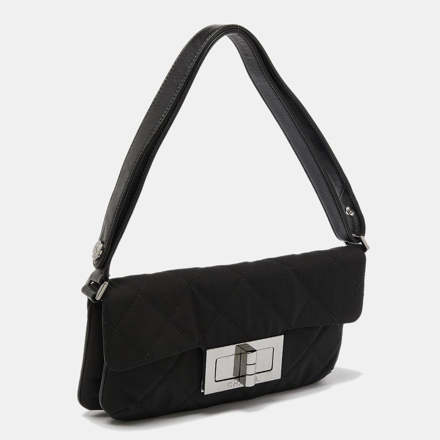 CHANEL Black Nylon and Leather Giant Reissue Flap Shoulder Bag