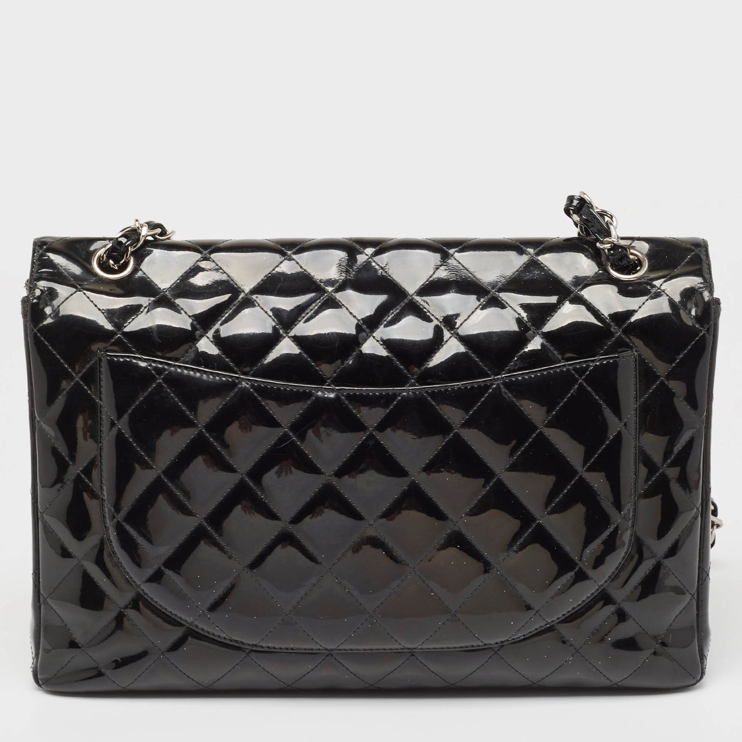 CHANEL Black Quilted Patent Leather Maxi Classic Single Flap Bag