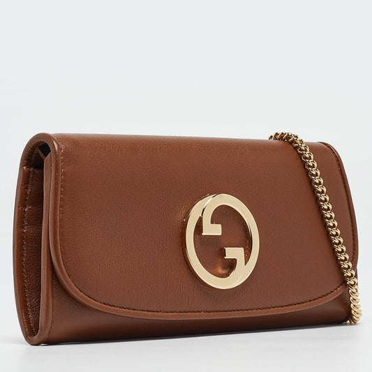 Luxury Gucci Trending 2025 Brown Leather Blondie Wallet on Chain