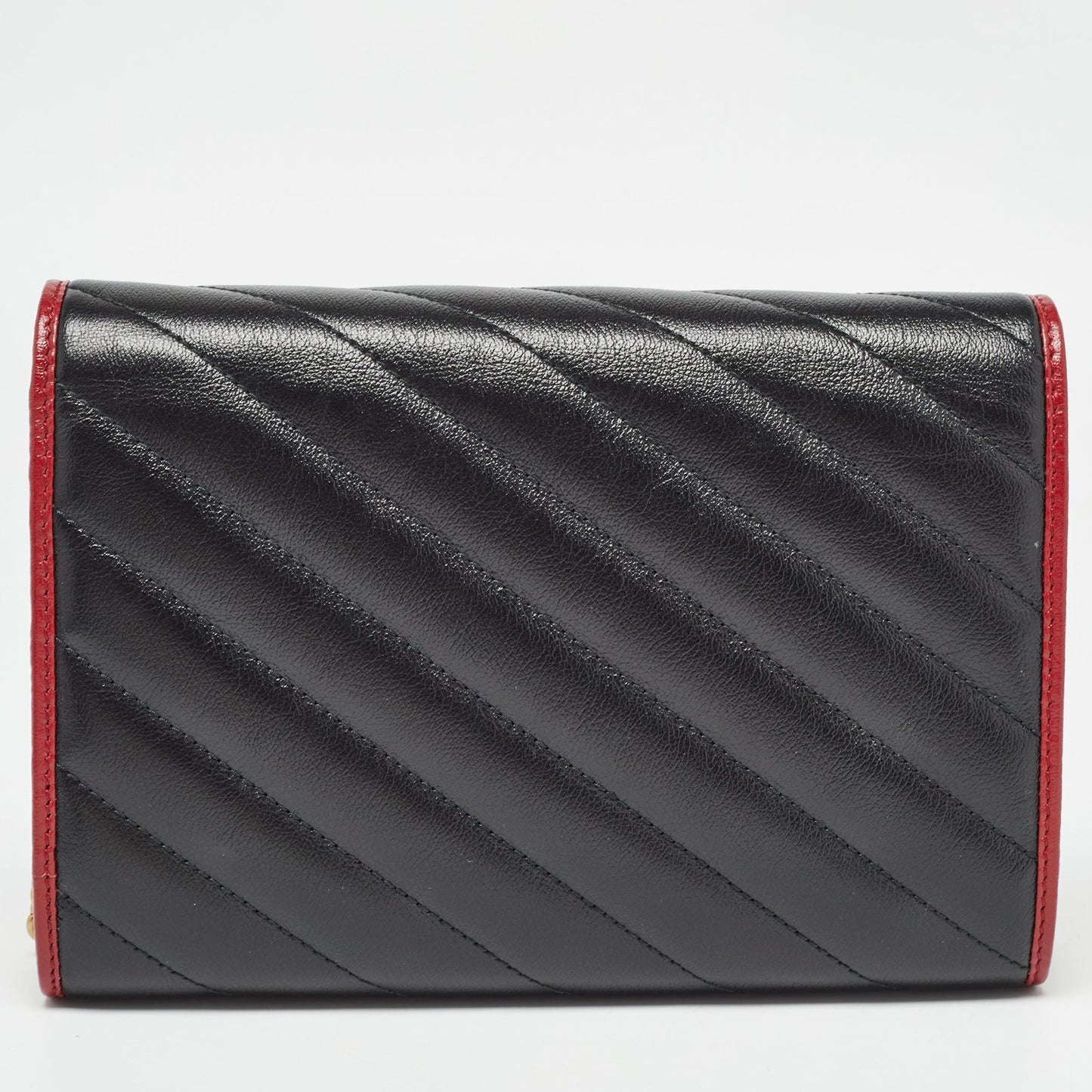 Luxury Gucci Trending 2025 Black/Red Diagonal Quilt Leather GG Marmont Torchon Wallet on Chain