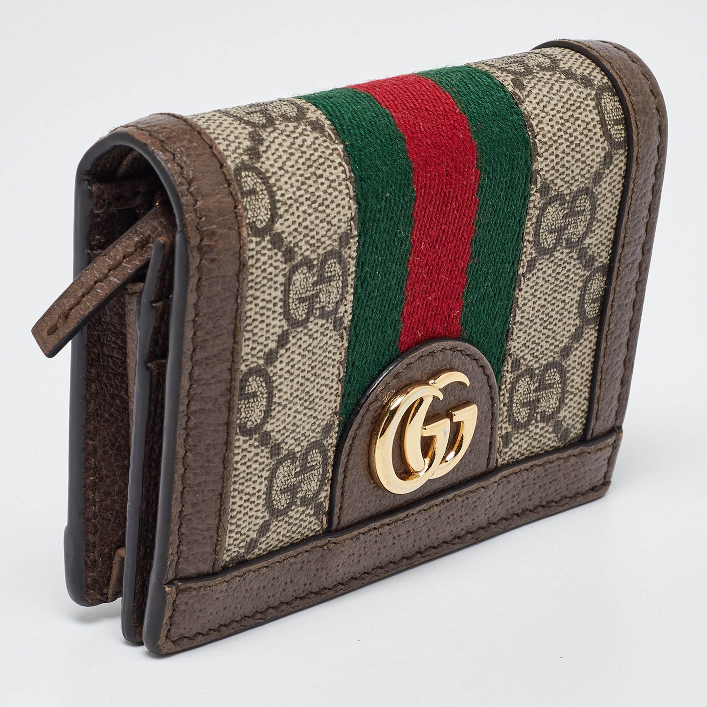 Luxury Gucci Trending 2025 Brown GG Supreme Canvas and Leather Web Ophidia Card Case