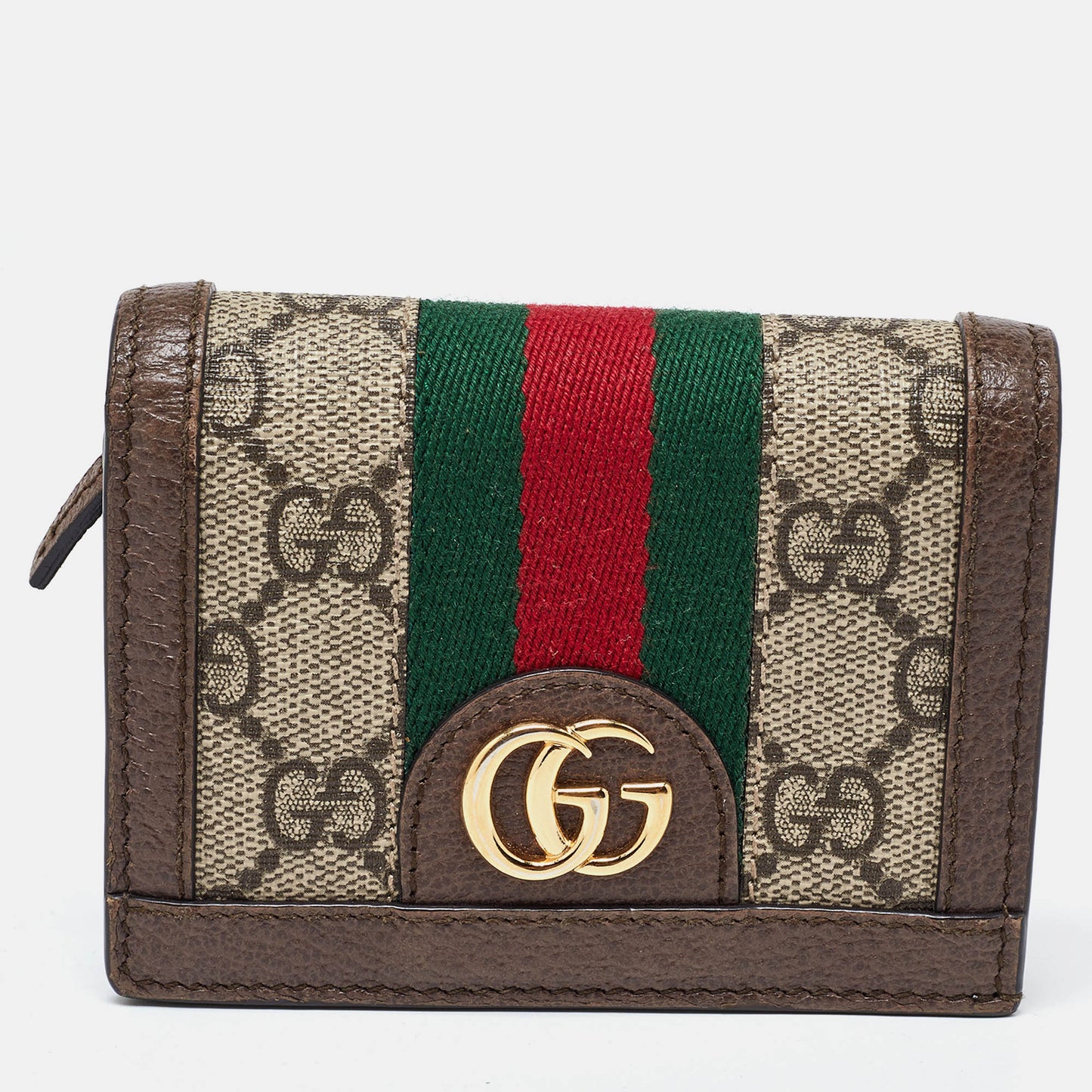 Luxury Gucci Trending 2025 Brown GG Supreme Canvas and Leather Web Ophidia Card Case