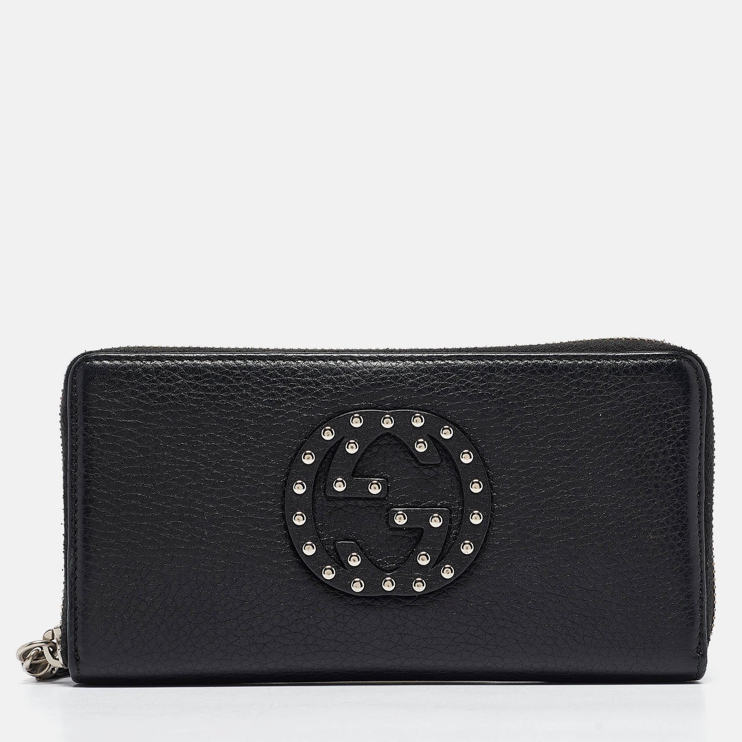 Luxury Gucci Trending 2025 Black Leather Studded Soho Continental Wallet