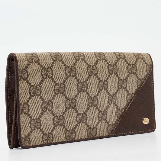 Luxury Gucci Trending 2025 Brown/Beige GG Supreme Canvas and Leather Bifold Continental Wallet