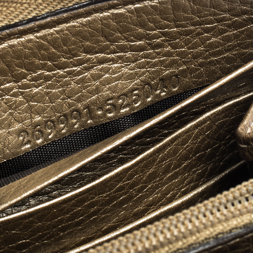 Luxury Gucci Gold Leather Bamboo Tassel Bow Zip Around Wallet
