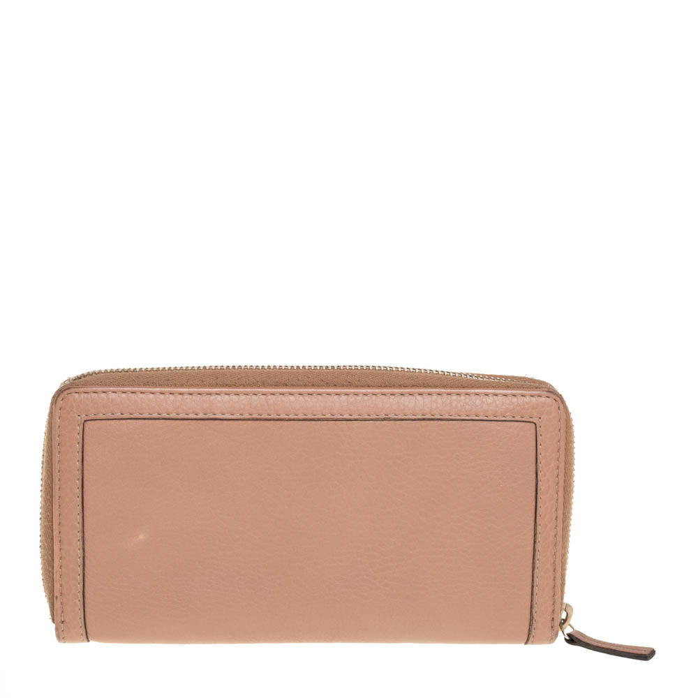 Luxury Gucci Beige Leather Bamboo Tassel Bow Zip Around Wallet