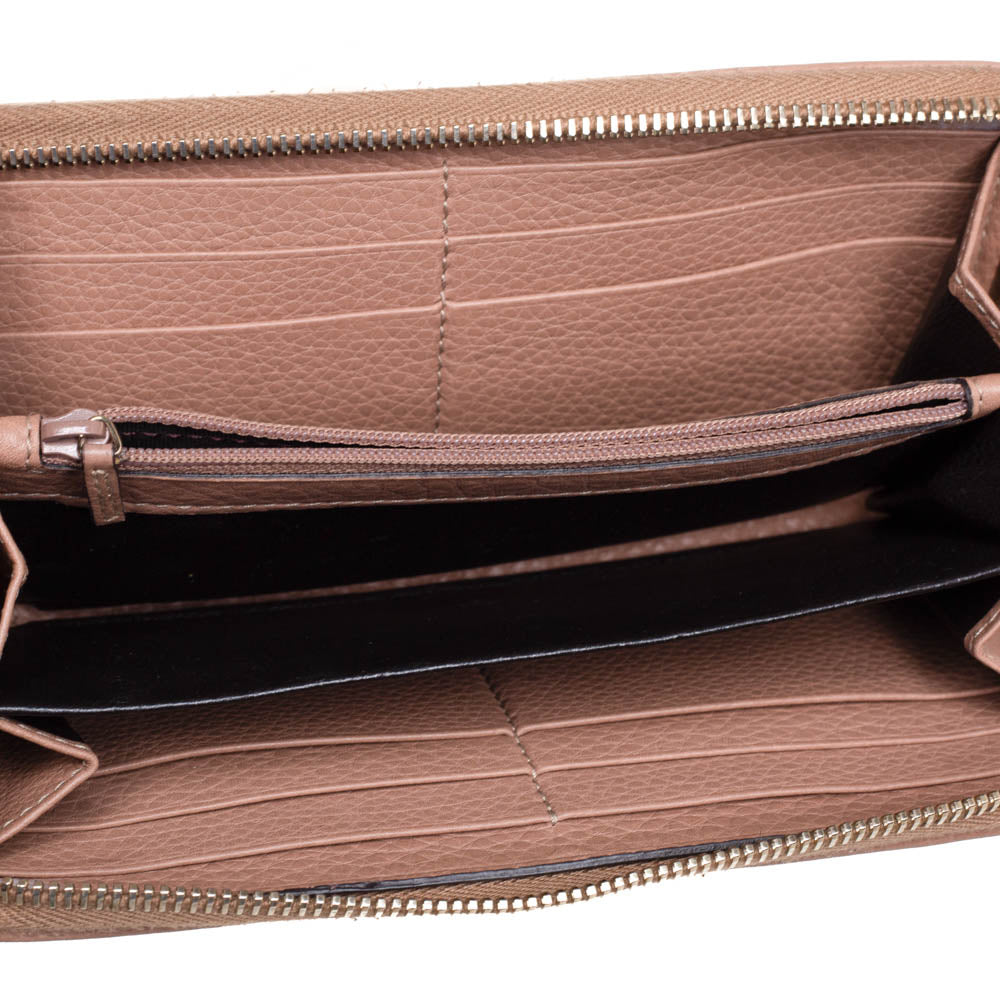 Luxury Gucci Beige Leather Bamboo Tassel Bow Zip Around Wallet