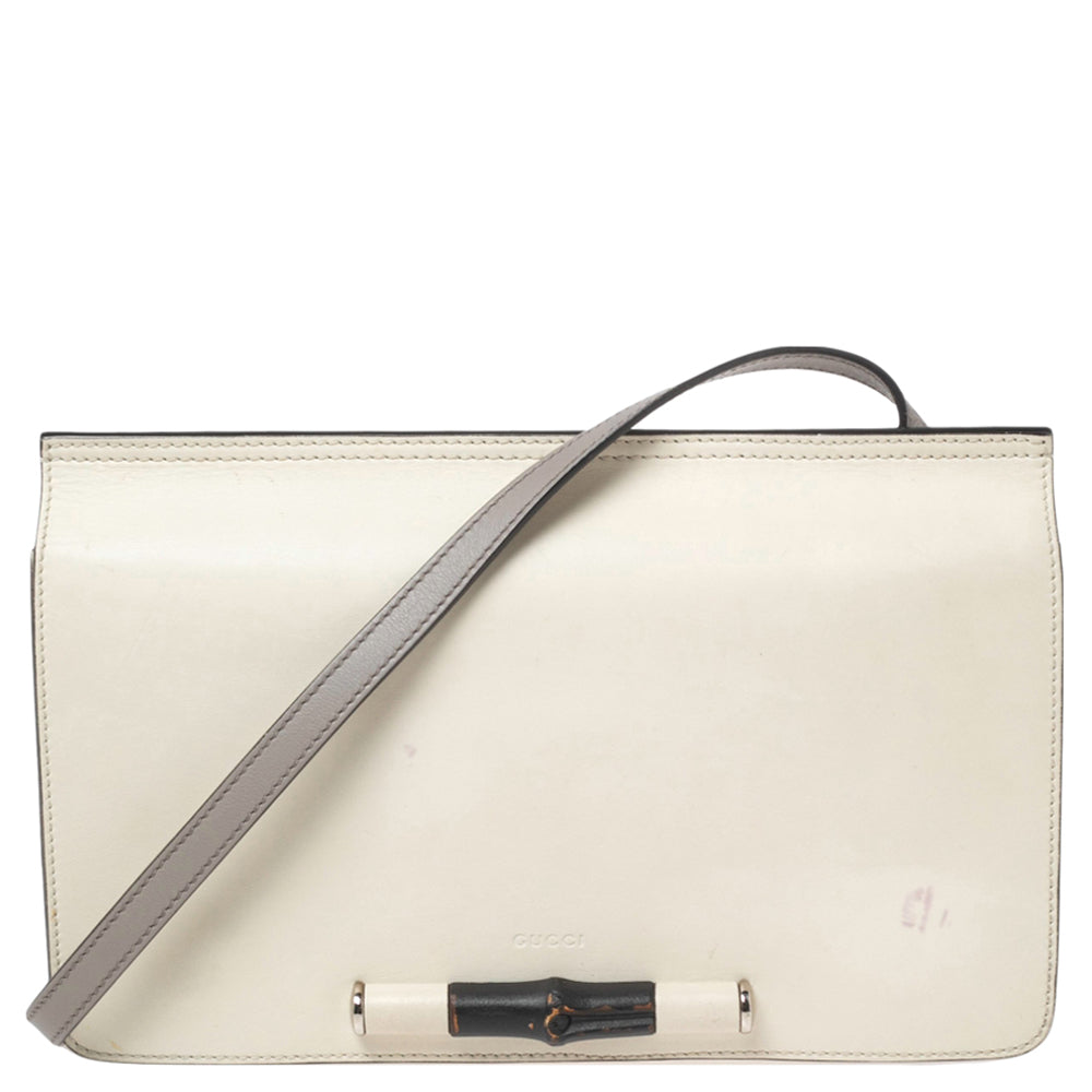 Luxury Gucci Off-white Leather Lady Bamboo Flap Bag