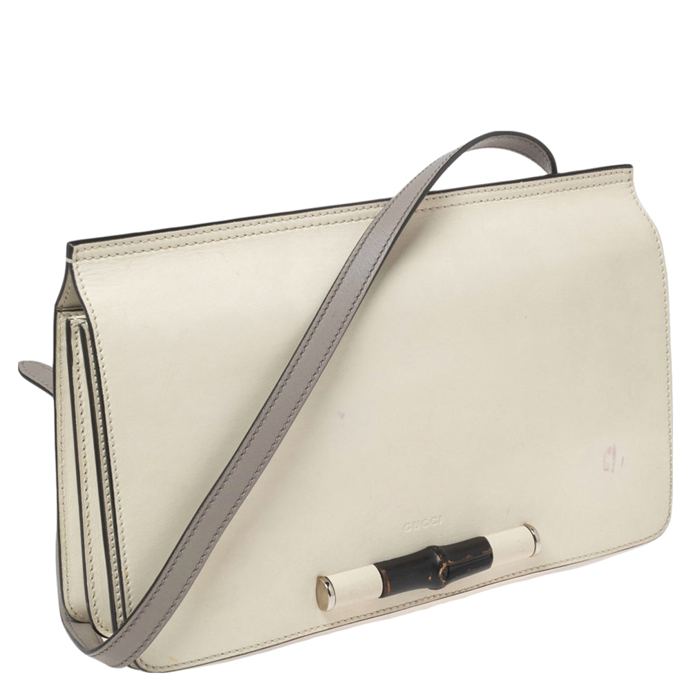 Luxury Gucci Off-white Leather Lady Bamboo Flap Bag