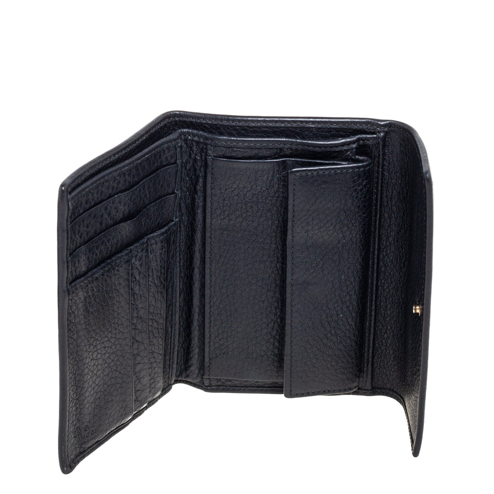 Luxury Gucci Trending 2025 Black Leather French Trifold Wallet