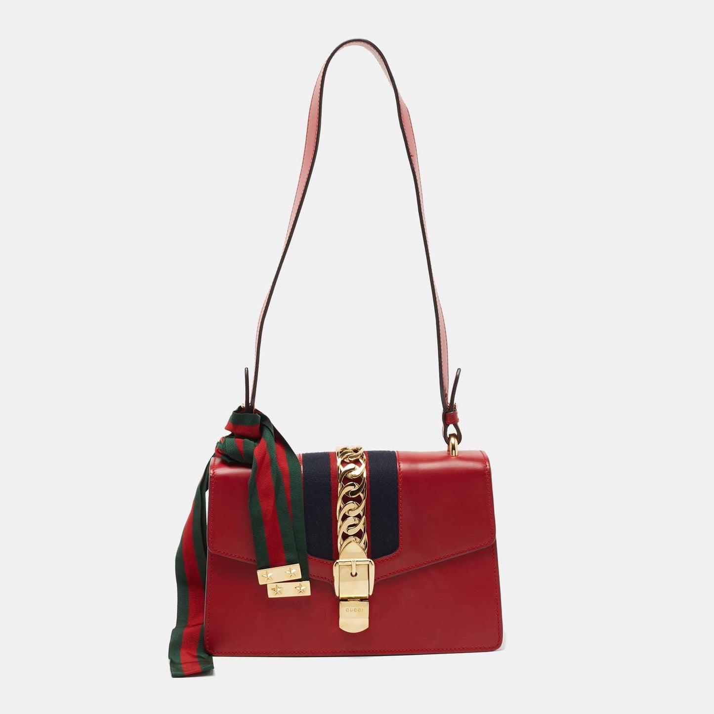 Luxury Gucci Red Leather Sylvie Shoulder Bag