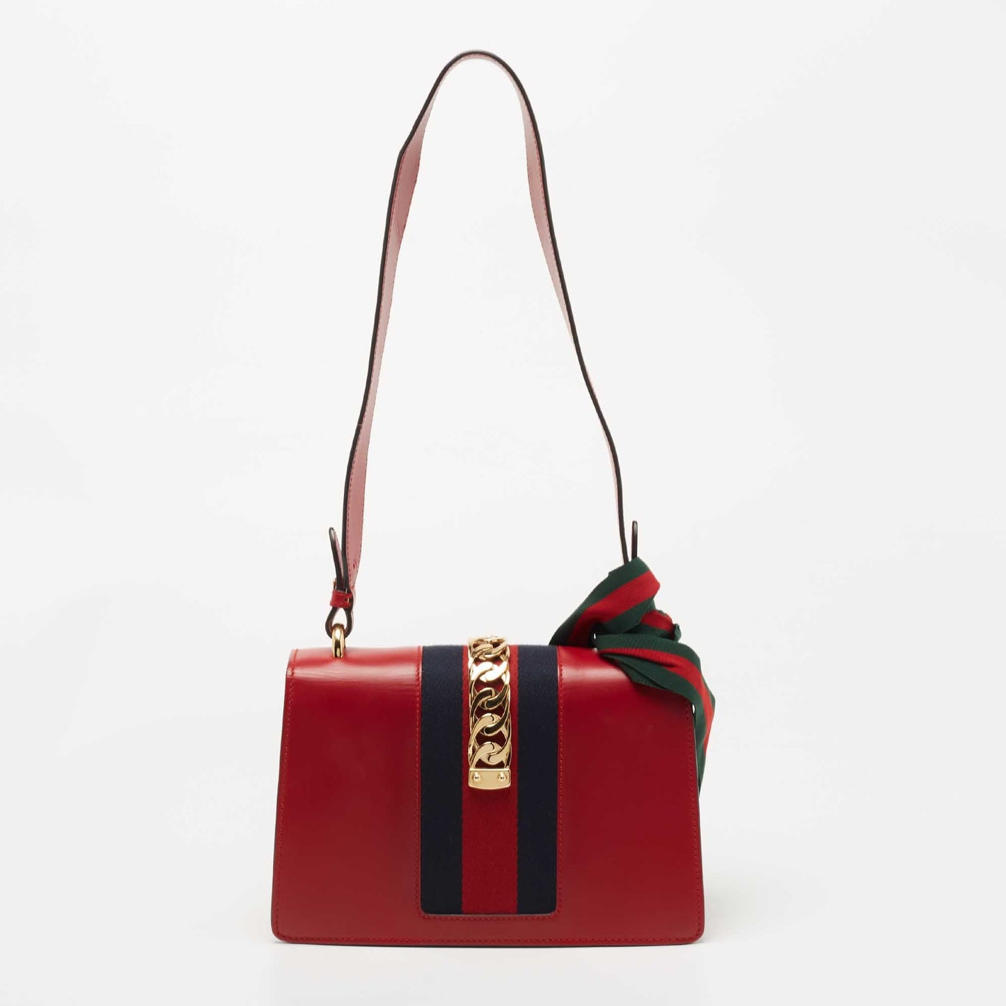 Luxury Gucci Red Leather Sylvie Shoulder Bag