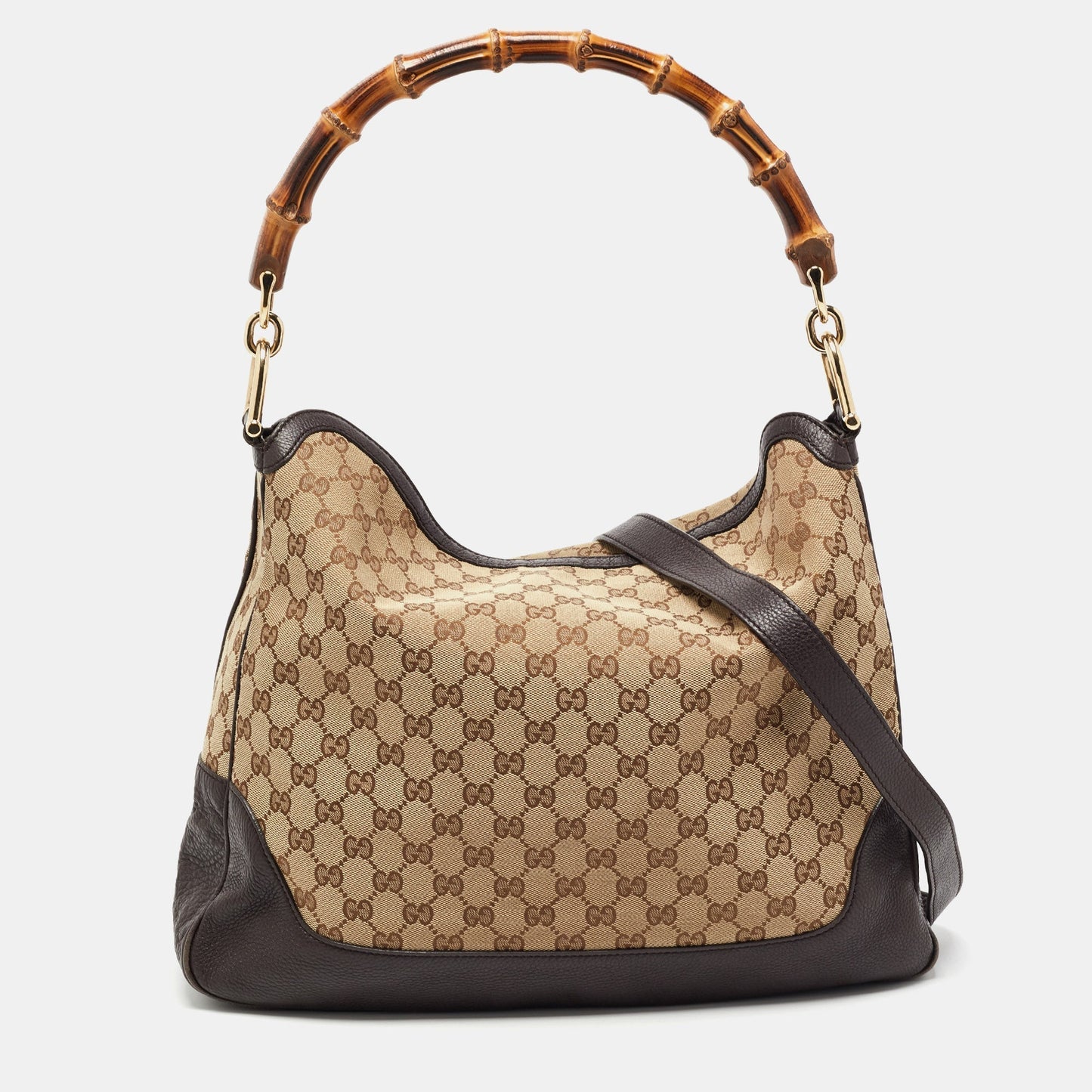 Luxury Gucci Beige/Ebony GG Canvas and Leather Bamboo Shoulder Bag