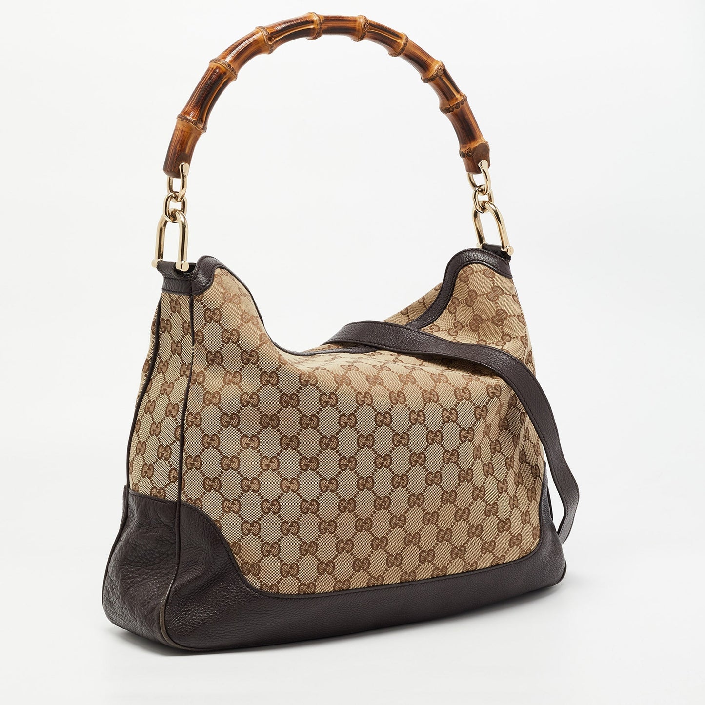 Luxury Gucci Beige/Ebony GG Canvas and Leather Bamboo Shoulder Bag