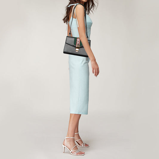 Luxury Gucci Trending 2025 Black Leather Sylvie Shoulder Bag