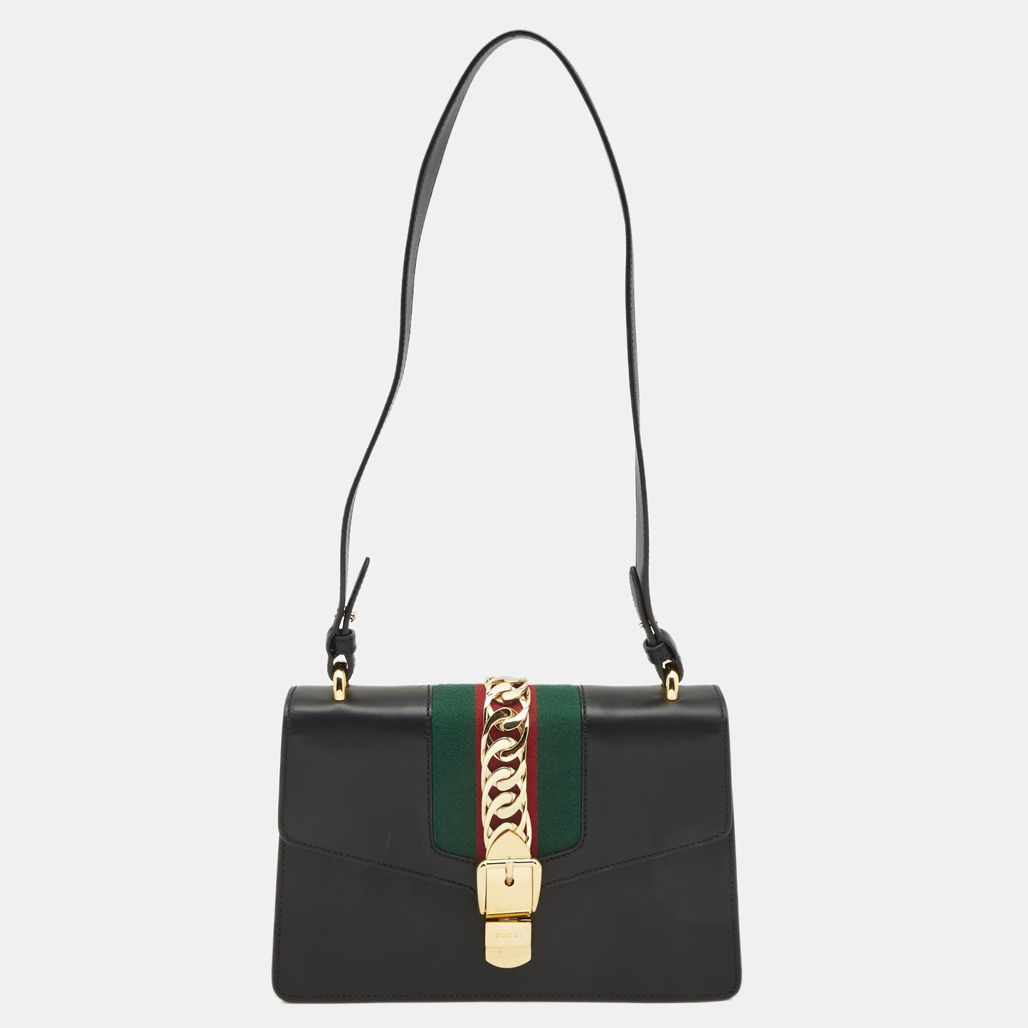 Luxury Gucci Trending 2025 Black Leather Sylvie Shoulder Bag