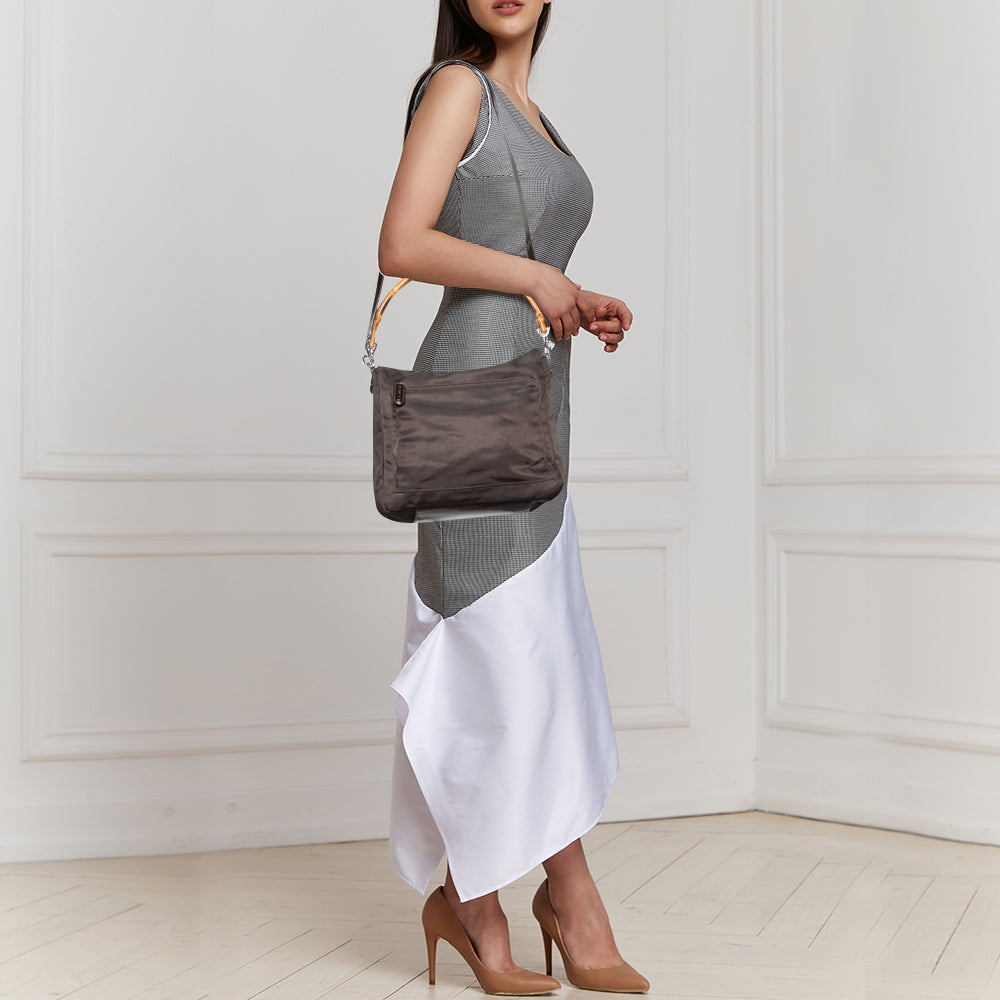 Luxury Gucci Trending 2025 Brown Nylon and Leather Bamboo Hobo
