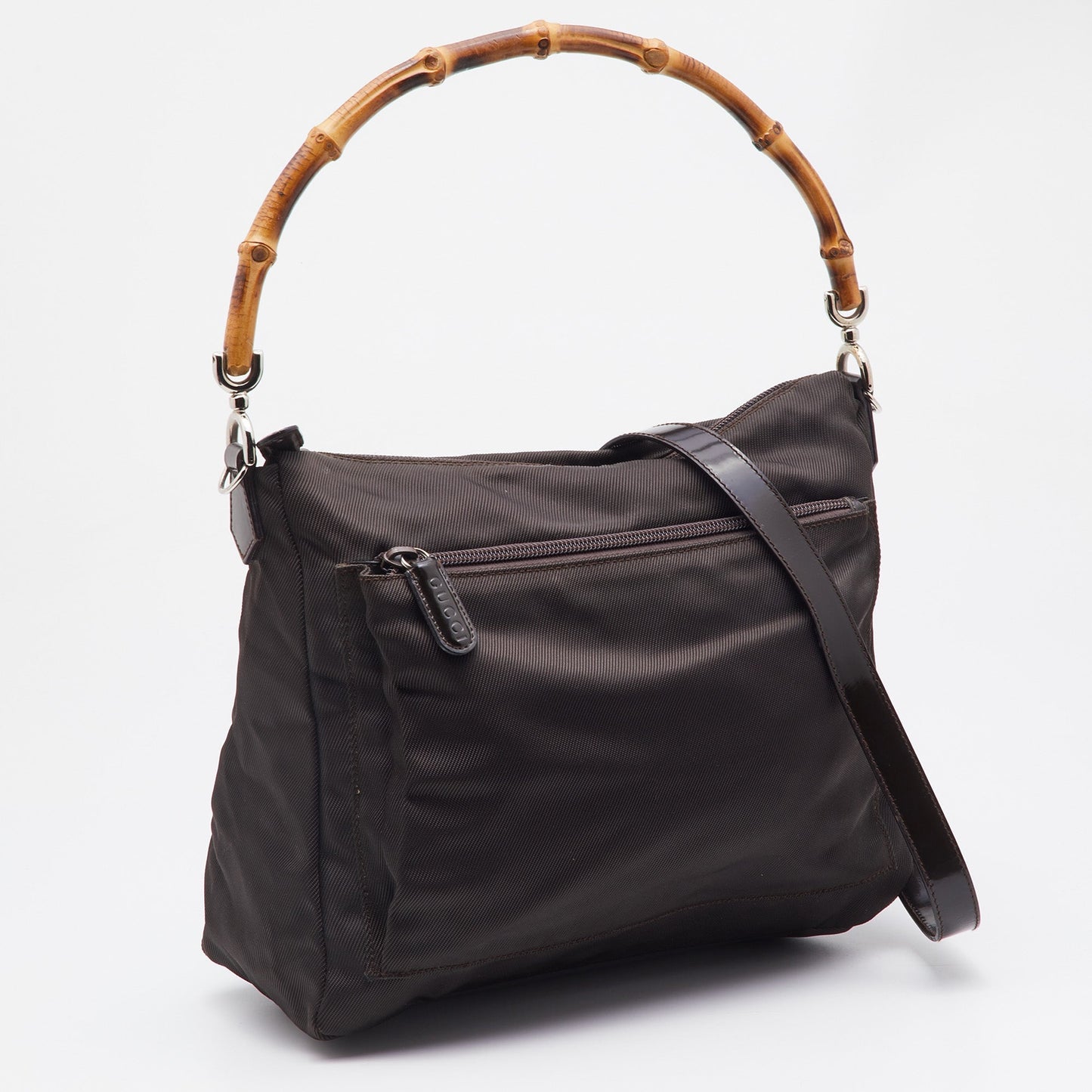 Luxury Gucci Trending 2025 Brown Nylon and Leather Bamboo Hobo