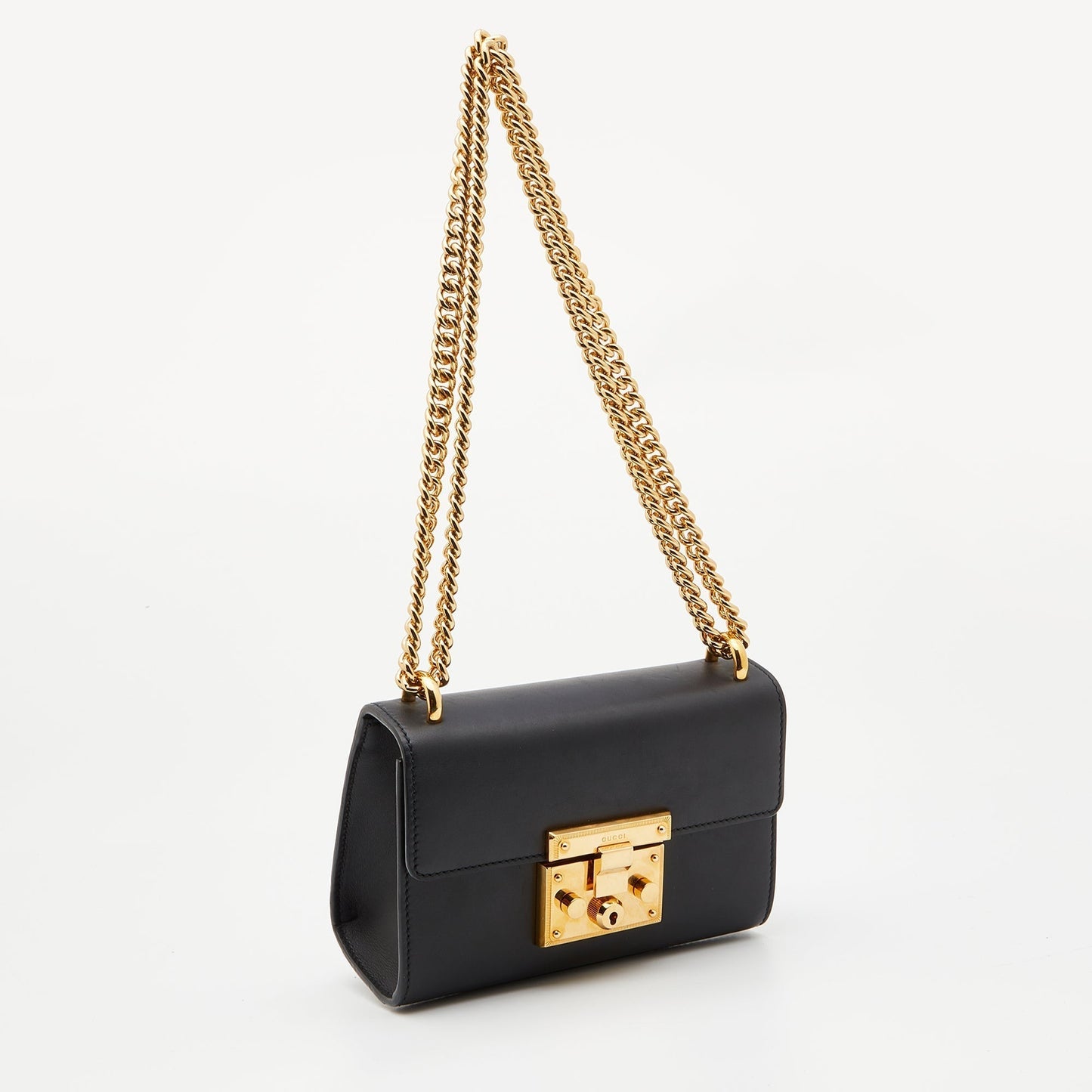Luxury Gucci Trending 2025 Black Leather Small Padlock Shoulder Bag