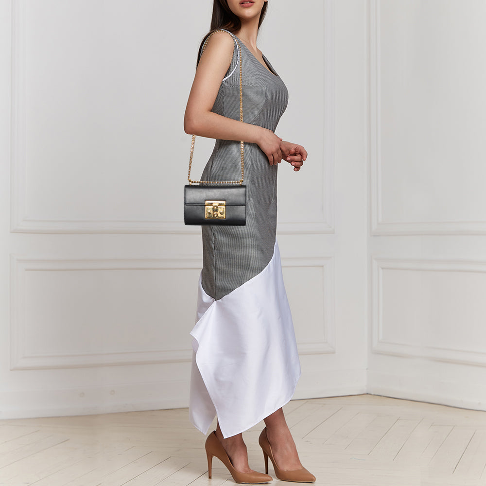 Luxury Gucci Trending 2025 Black Leather Small Padlock Shoulder Bag
