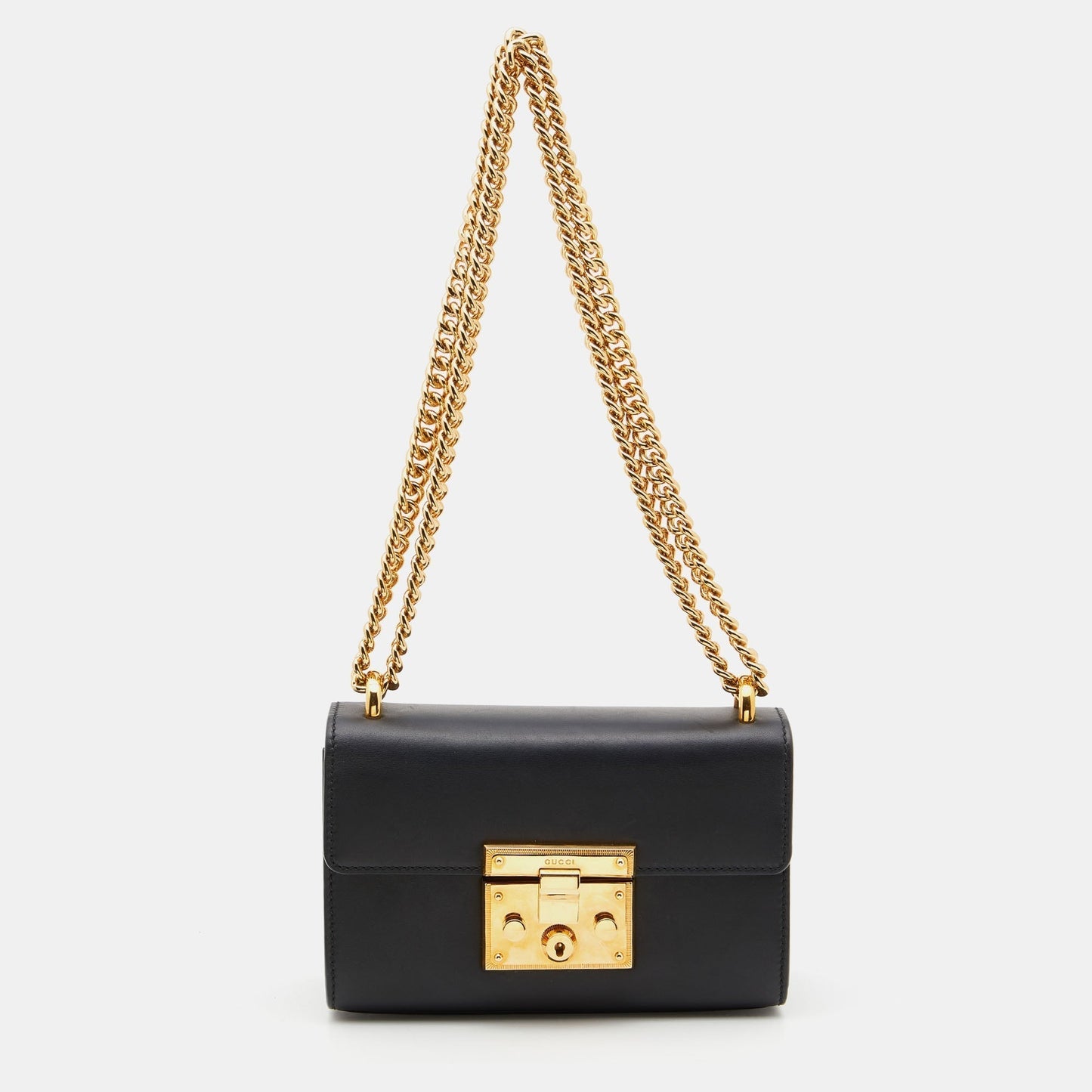 Luxury Gucci Trending 2025 Black Leather Small Padlock Shoulder Bag