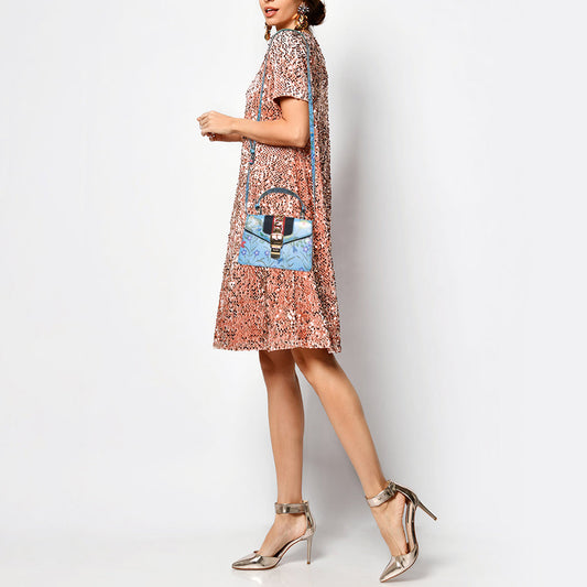 Luxury Gucci Trending 2025 Blue Floral Print Leather Mini Web Sylvie Top Handle Bag