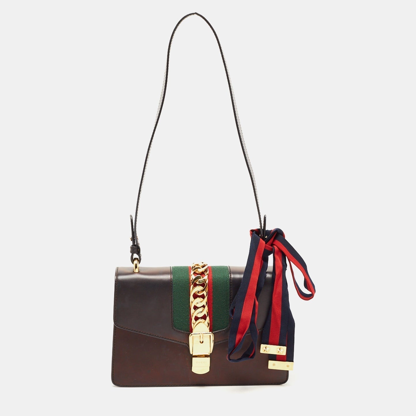 Luxury Gucci Trending 2025 Black Leather Small Web Sylvie Shoulder Bag