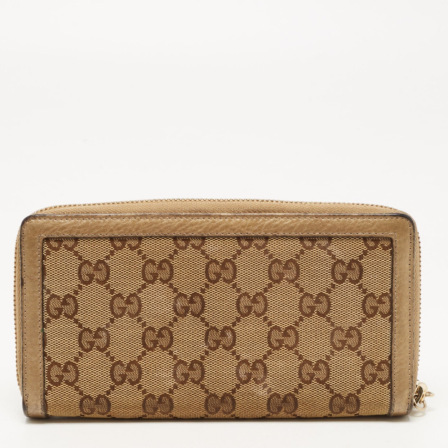 Luxury Gucci Beige GG Canvas and Leather Bamboo Tassel Zip Around Wallet