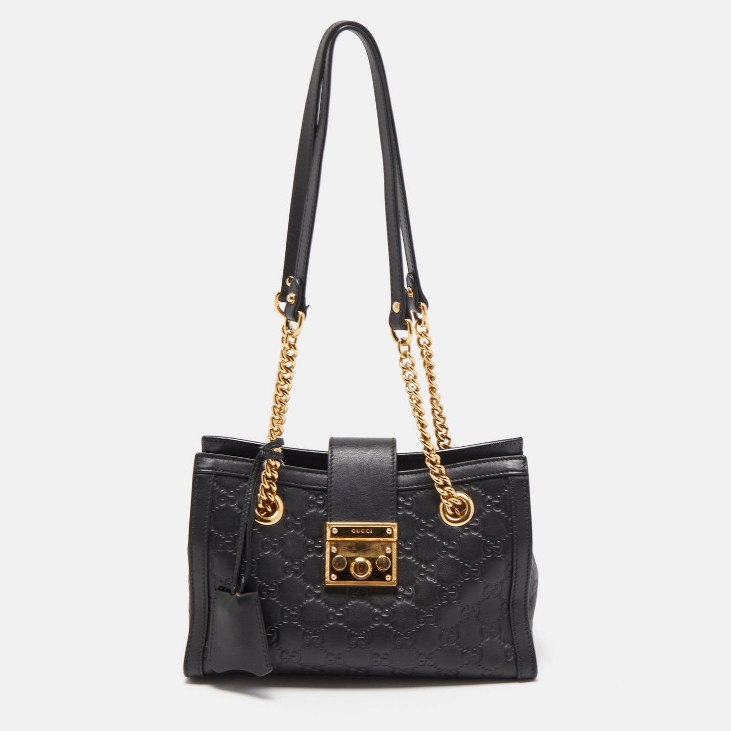 Luxury Gucci Trending 2025 Black ssima Leather Small Padlock Shoulder Bag