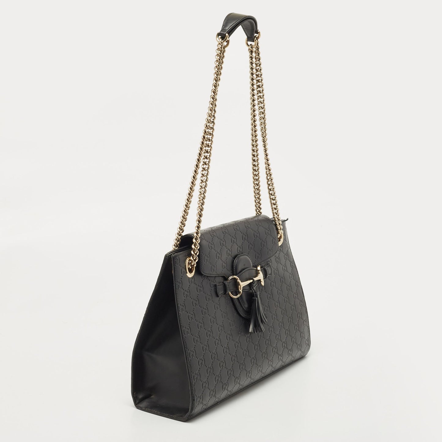 Luxury Gucci Trending 2025 Black ssima Leather Large Emily Chain Shoulder Bag