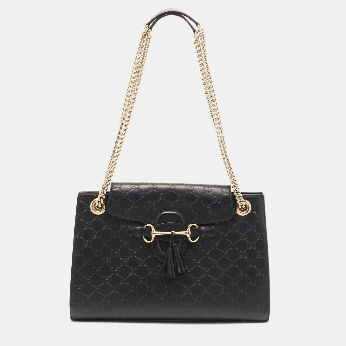 Luxury Gucci Trending 2025 Black ssima Leather Large Emily Chain Shoulder Bag