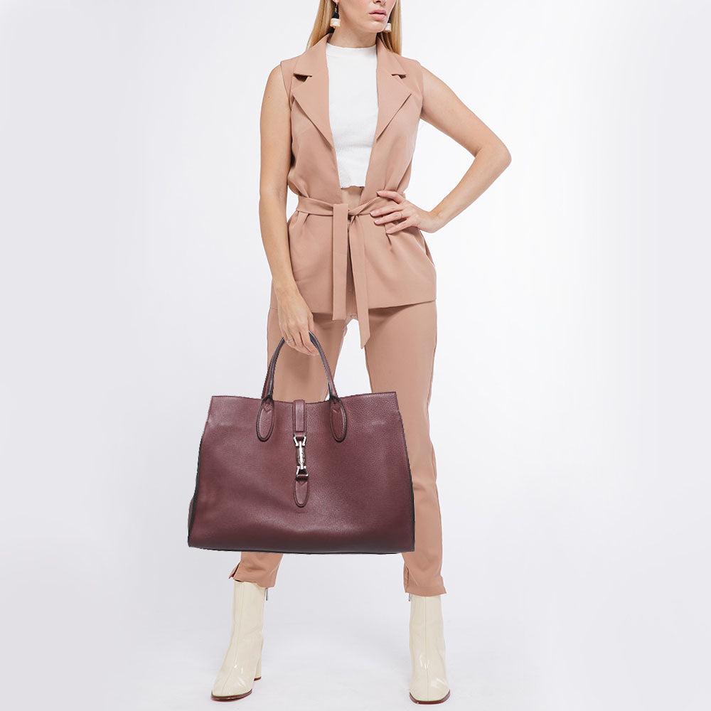Luxury Gucci Trending 2025 Burgundy Leather Jackie Tote